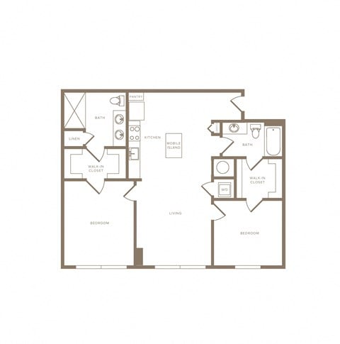 Floor plan for 2 beds, 2 baths, 1107 sqft